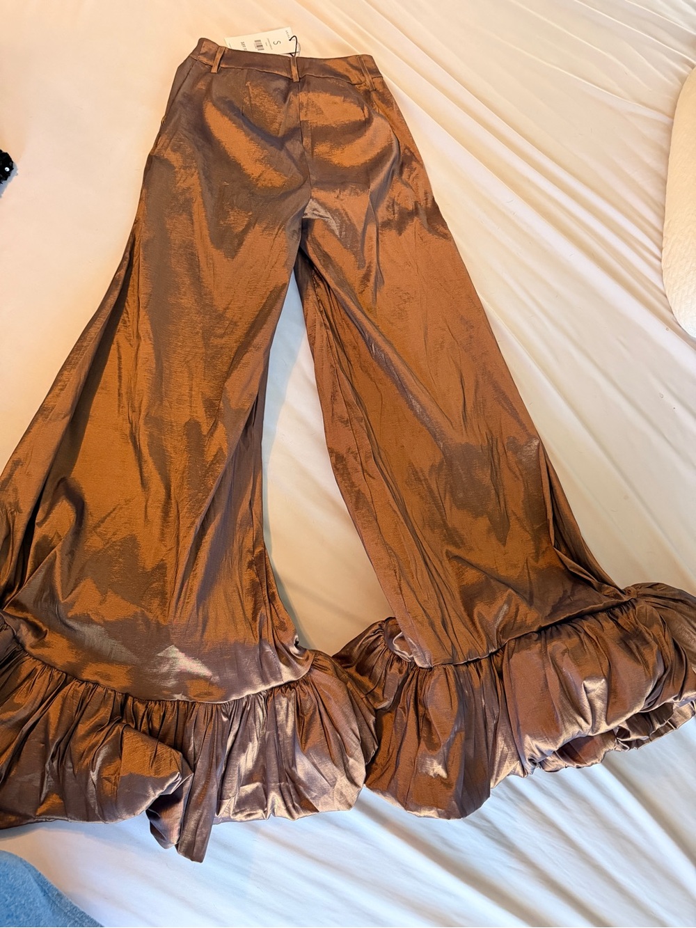 AKIRA Metallic Brown Satin Wide-Leg Pants - Picture 5 of 6